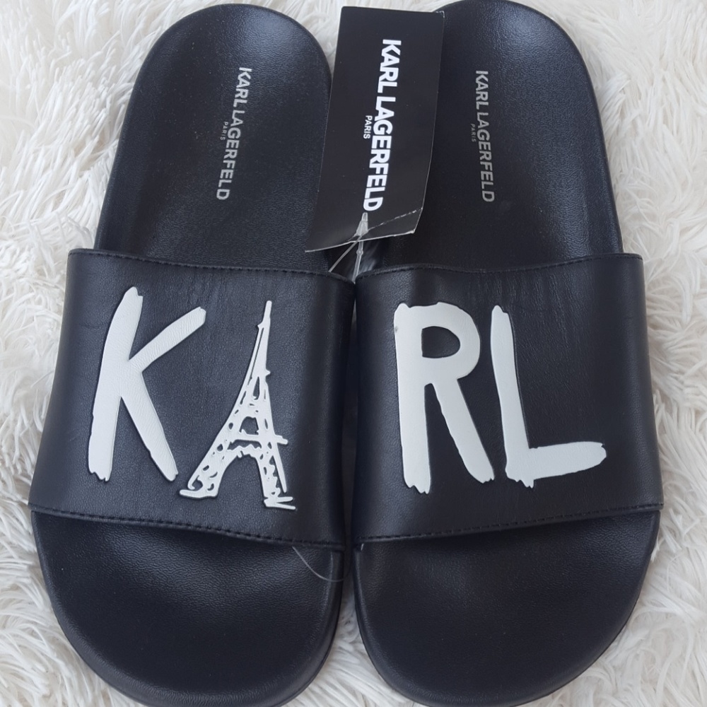 Karl Lagerfeld black Zaira slides new with tags - Picture 1 of 7